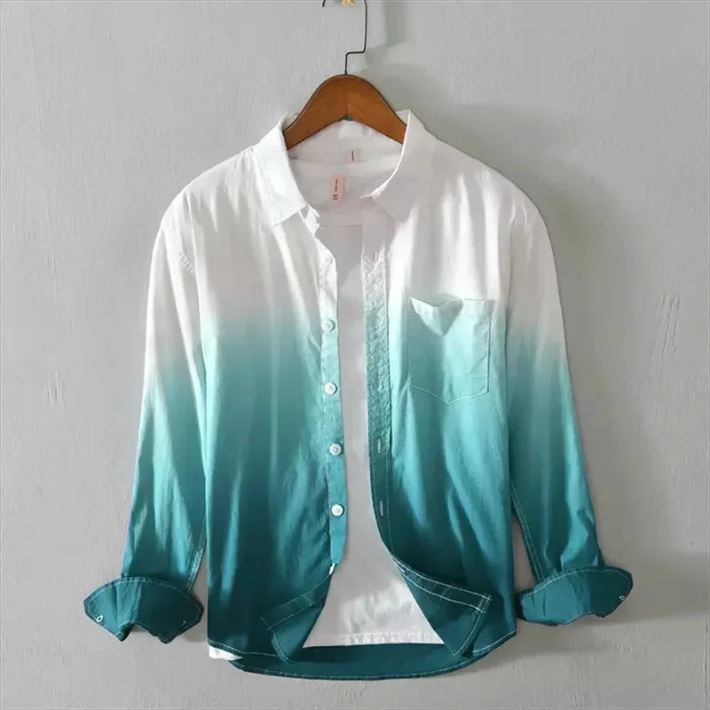 Men’s Long Sleeve Linen Shirt Casual Gradient Design