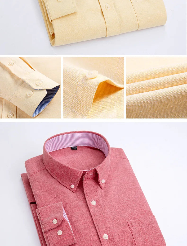 Men's Long Sleeve Oxford Shirt – Slim Fit, Soft & Comfortable, Casual Work Shirt for Spring, Summer, Autumn & Winter, No Iron