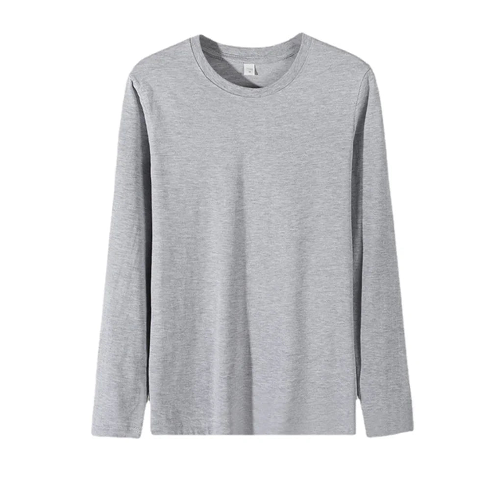 Men’s Long Sleeve Cotton T-Shirt Solid Color Autumn Baggy Streetwear