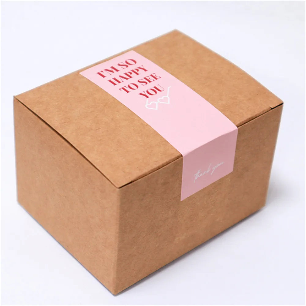 100pcs/roll Thank You Stickers Rectangle Seal Labels This Package Is Happy To See You Too Sticker Gift Box Packaging Decor Label