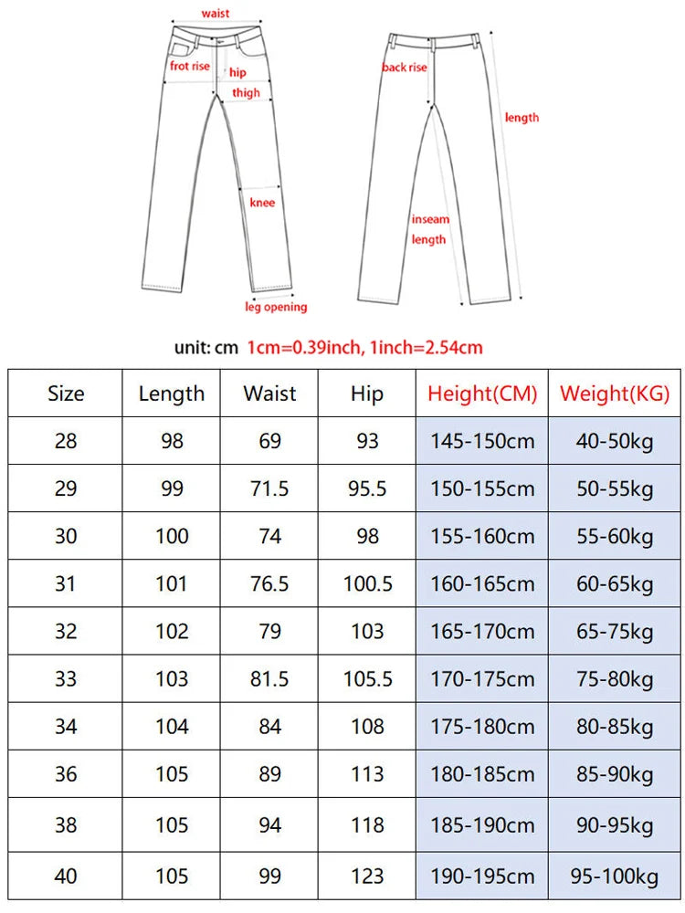 Men's Classic Straight Leg Stretch Jeans - Casual Autumn Winter Denim Trousers