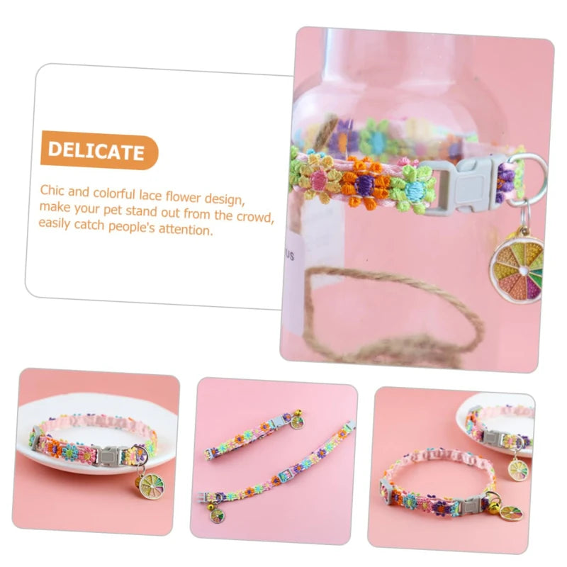 Pet Collar with Bell Adjustable Cartoon Print for Dogs Cats