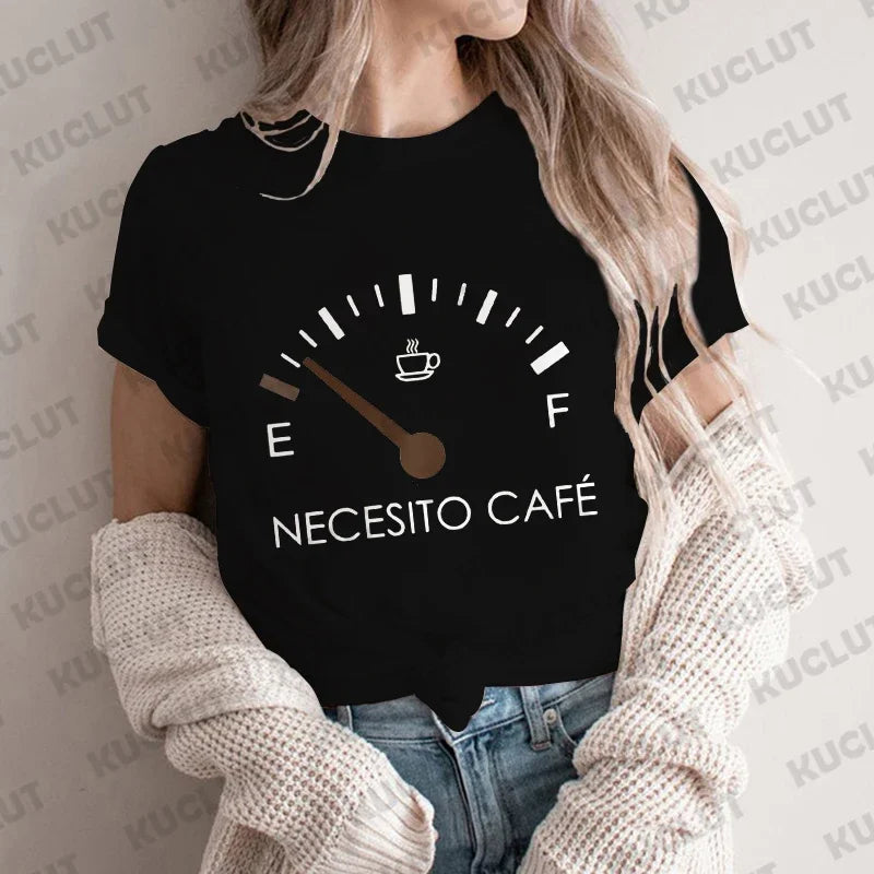 Spanish I Need Coffee Women T Shirt Short Sleeve O Neck Funny Casual Breathable Fashion Top
