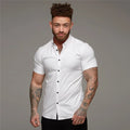 Men’s Summer Short Sleeve Slim Fit Solid Dress Shirt Business Casual Top