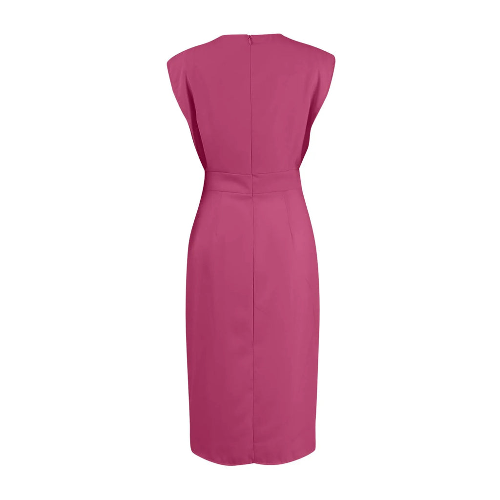 White Formal Autumn Dress for Women - Elegant Office & Evening French Style