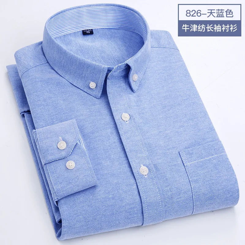Men's Long Sleeve Oxford Shirt – Slim Fit, Soft & Comfortable, Casual Work Shirt for Spring, Summer, Autumn & Winter, No Iron