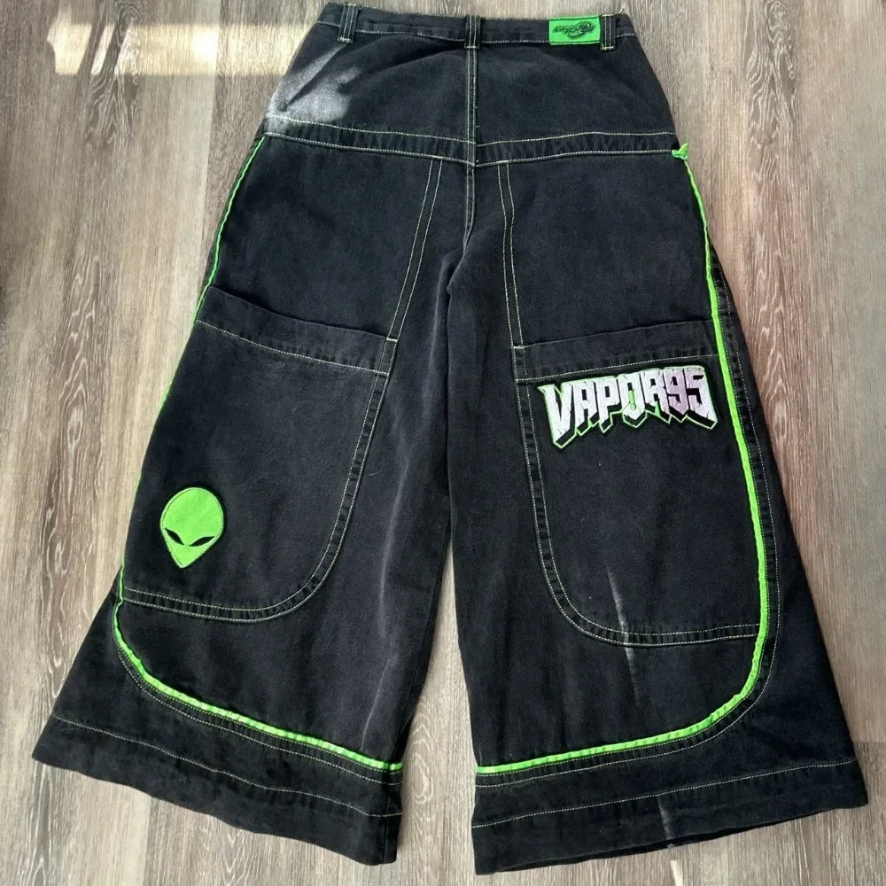 Jeans Spring and Autumn European and American wide-leg loose alien pattern trousers 2024 new high street trend hip-hop men - trendingshoping.com