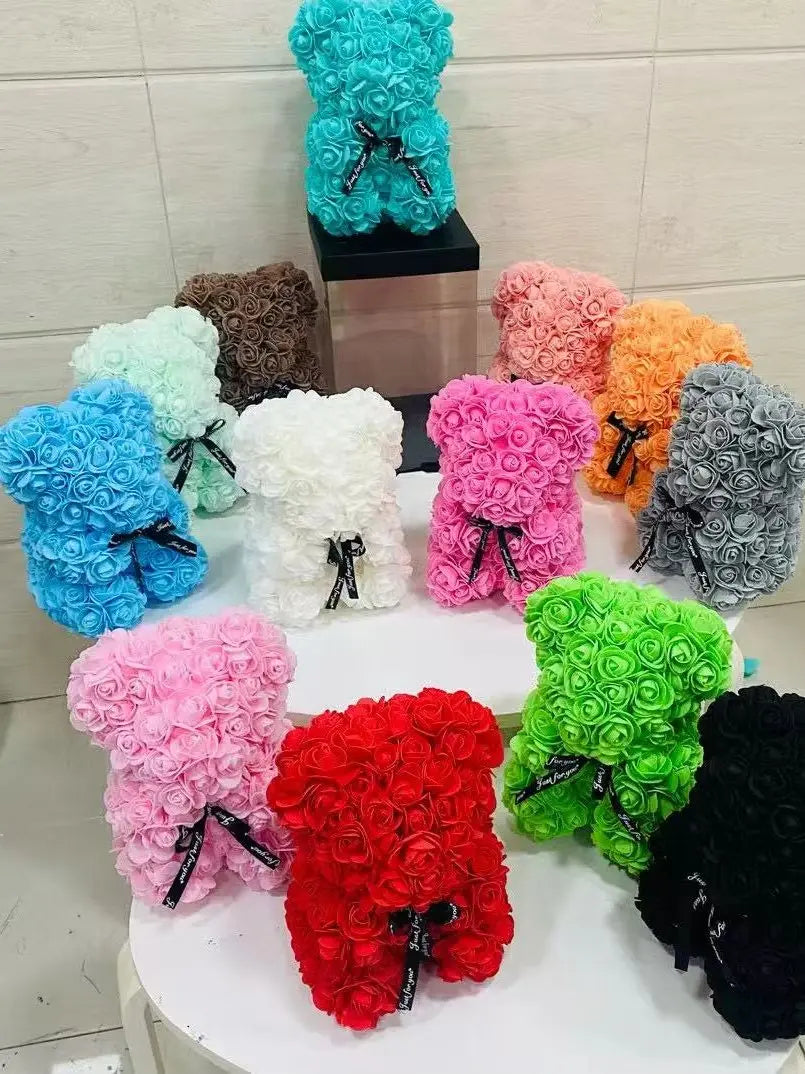 Romantic Valentine's Day Creative Eternal Flower Rose Bear Christmas Gift Rose Bear Hug Bear Wedding Flower Decoration Gift - trendingshoping.com