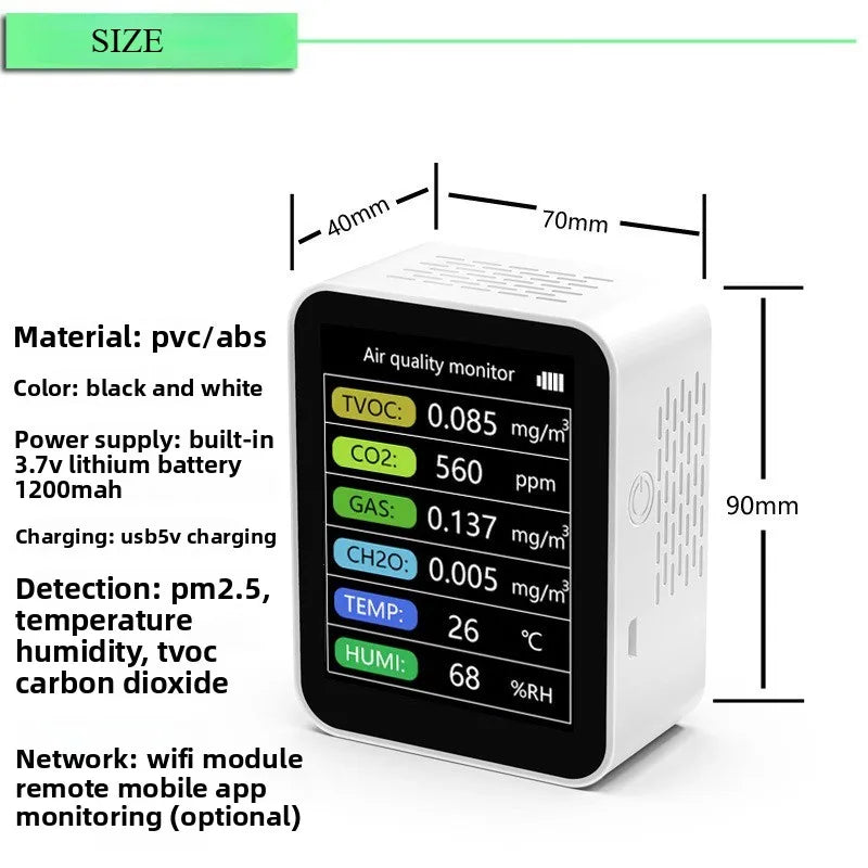 Smart Air Quality Monitor With Semiconductor Sensor For Home Office Real Time Detection PM2 5 CO2 Temperature Humidity