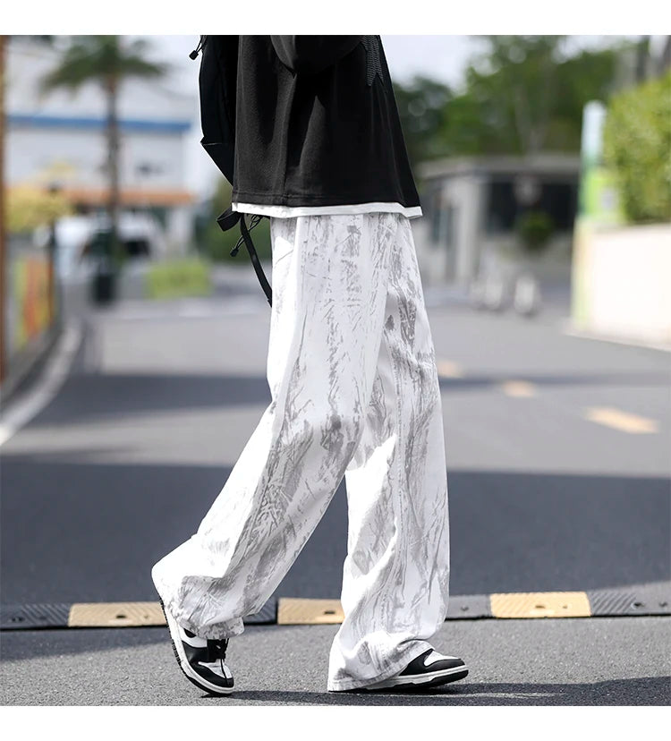 Jeans Mens Classic Straight Leg Jeans White Tie Dye Denim Pants Unisex Fashion Casual Trousers Streetwear Hip Hop Style Washed - trendingshoping.com