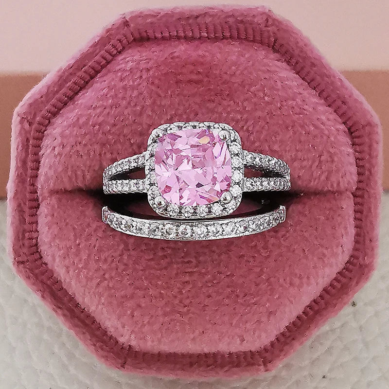 2025 Trend New Rose Gold Color silver color bride Engagement Wedding Ring Set of for Women Christmas Gift Dating Jewelry R4955 - trendingshoping.com