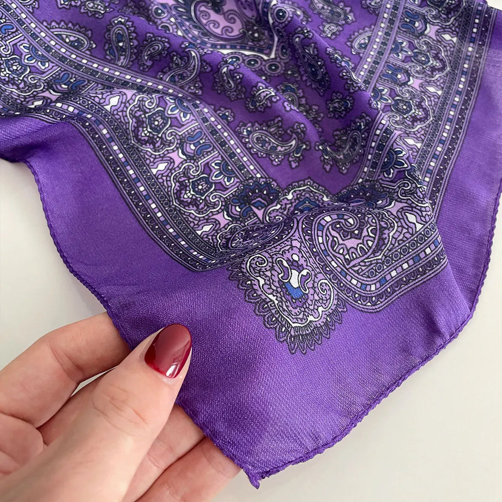 Women’s Square Scarf 70×70cm – Paisley Print Cotton Texture Shawl Headband & Neck Bandana