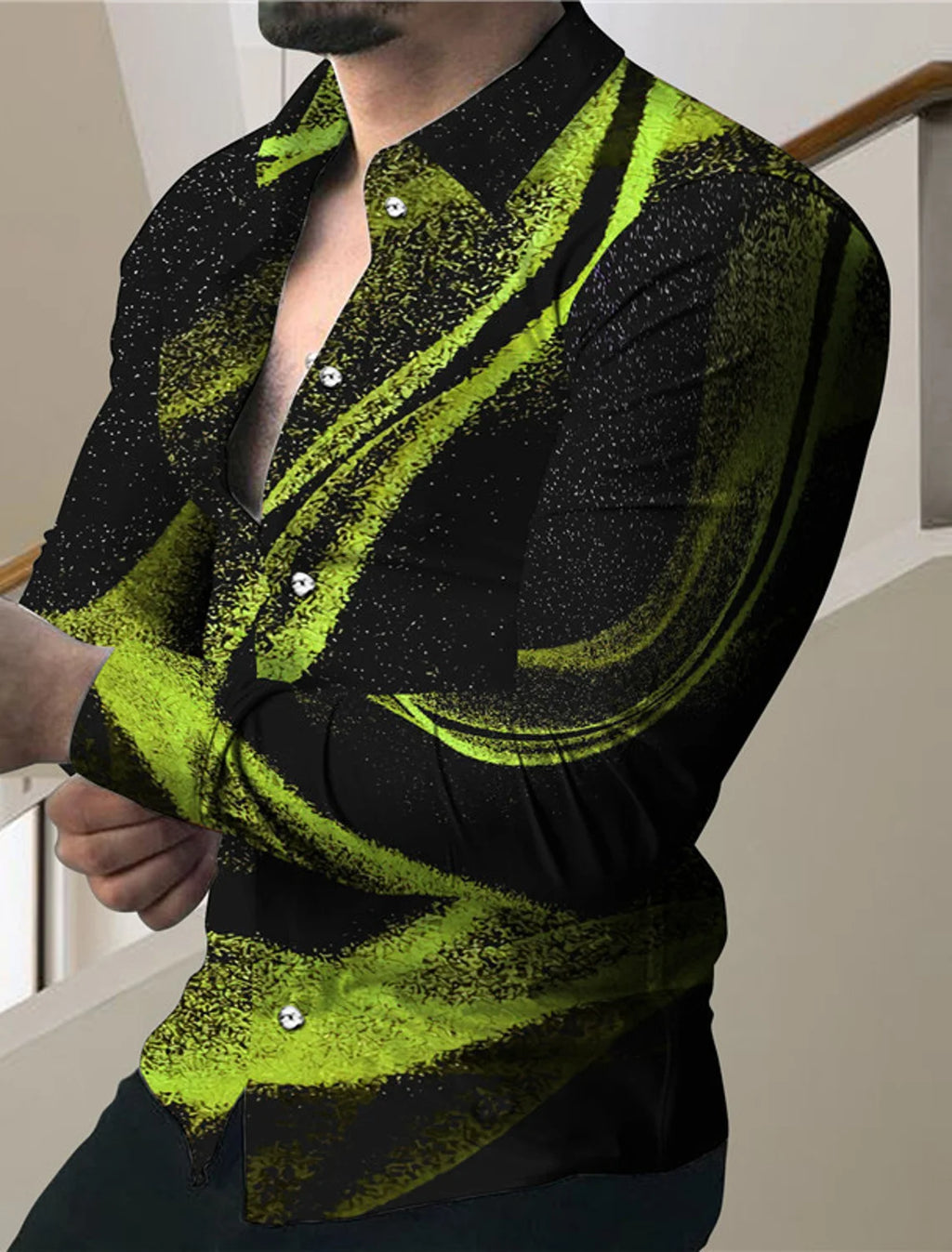 Men's Long Sleeve Shirt – Autumn & Winter Daily Tops, 3D Print Simple Lines, Fashion All-Match Shirt