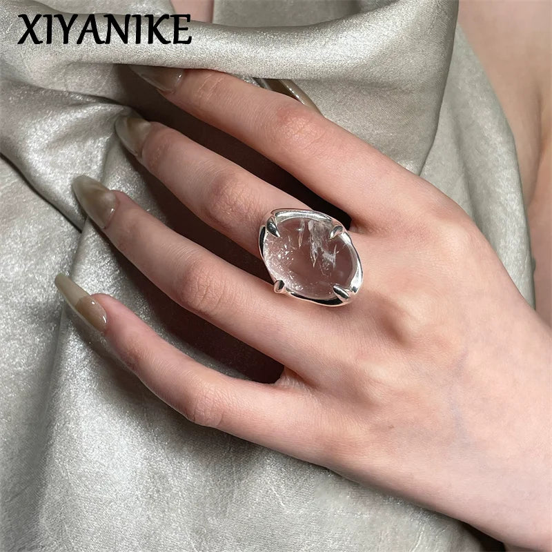 XIYANIK Geometric Transparent Crystal Adjustable Open Rings For Women Korean Fashion New Jewelry Gift Party Wholesale anillos - trendingshoping.com