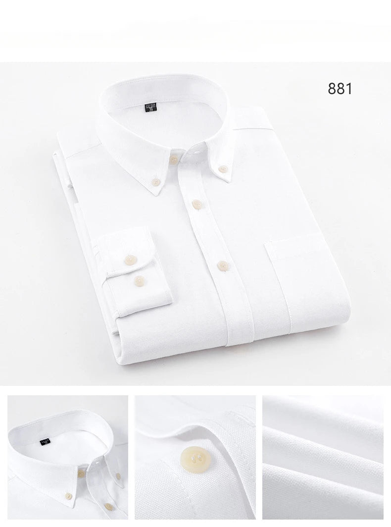 Men's Slim Fit Long Sleeve Shirt – Formal Plain Cotton Shirt with Single Pocket, Soft Plaid Office & Designer Tops"