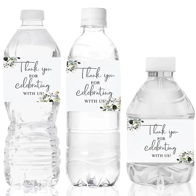 30Pcs Thank You for Celebrating with Us Labels Water Bottle Stickers for Wedding Bridal Shower Decoration Jungle Birthday Party