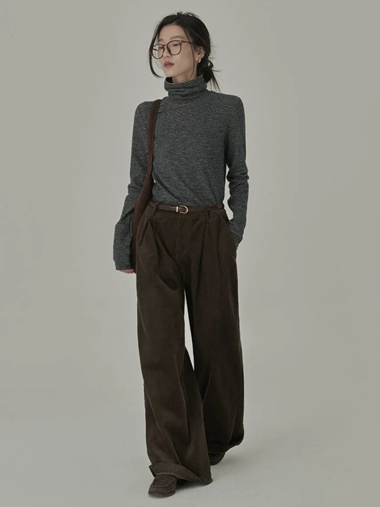 Striped T-shirts Women Spring Cozy Long Sleeved All-match Daily Elegant Classic Turtleneck Tops Hot Sales Korean Style Clothing