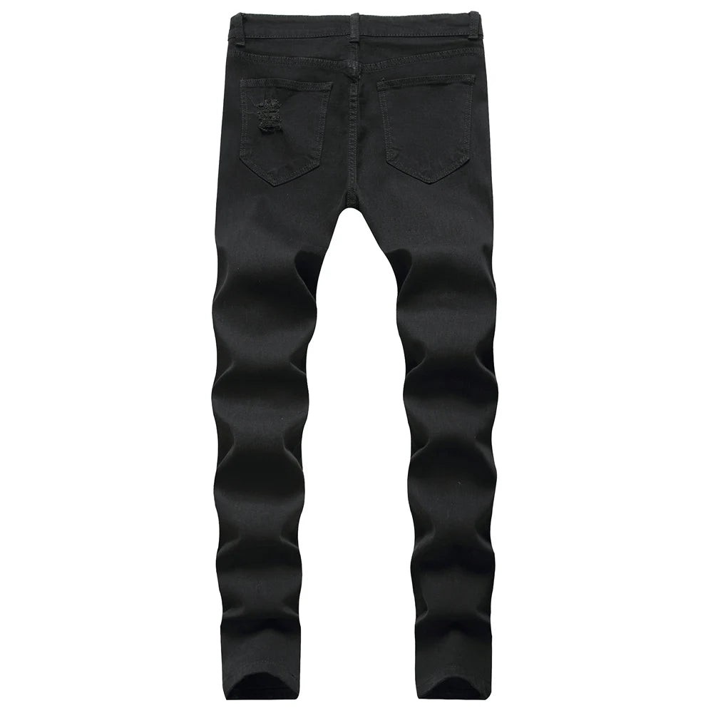 Jeans For Men Fashion Ripped Biker Skinny Denim Trousers High Street Slim Jogging Pants Homme