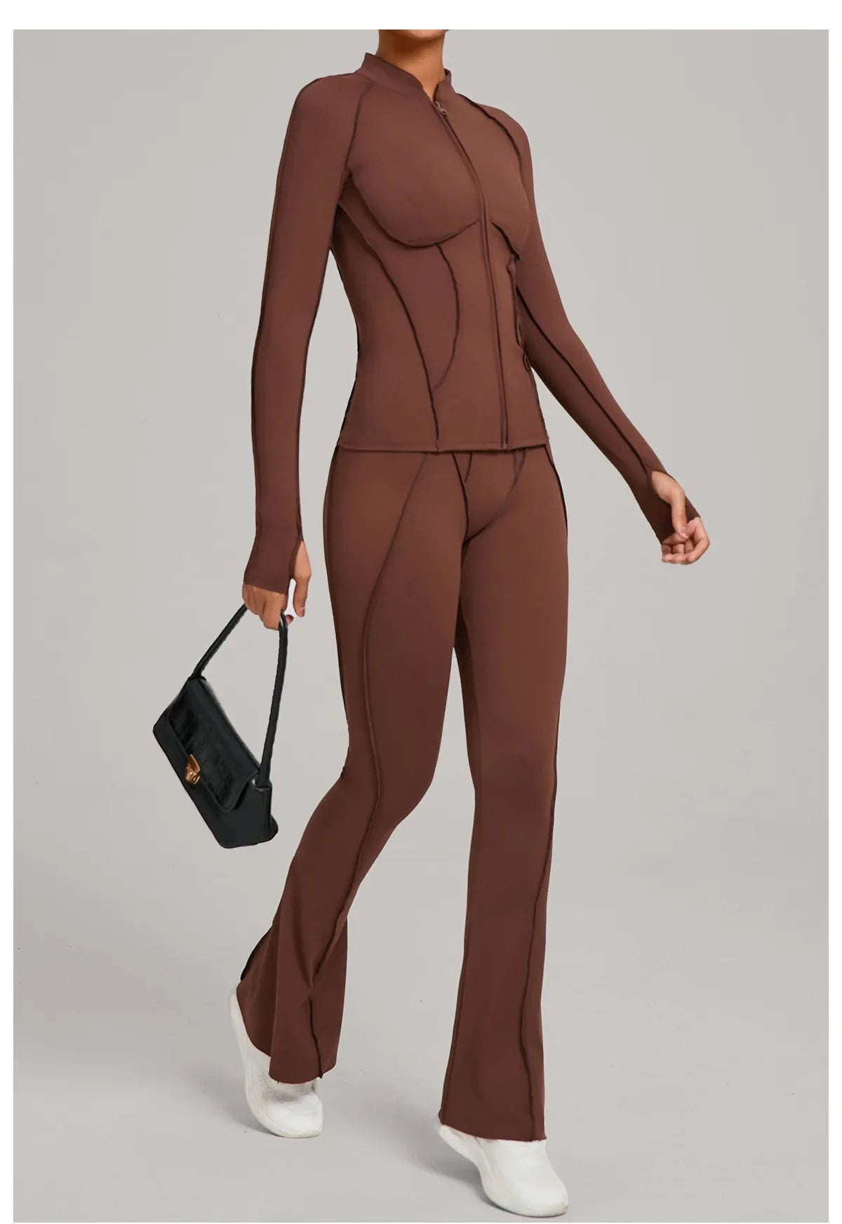 Women’s 2-Piece Zipper Gym Set - Long Sleeve Tracksuit & High-Waist Yoga Pants