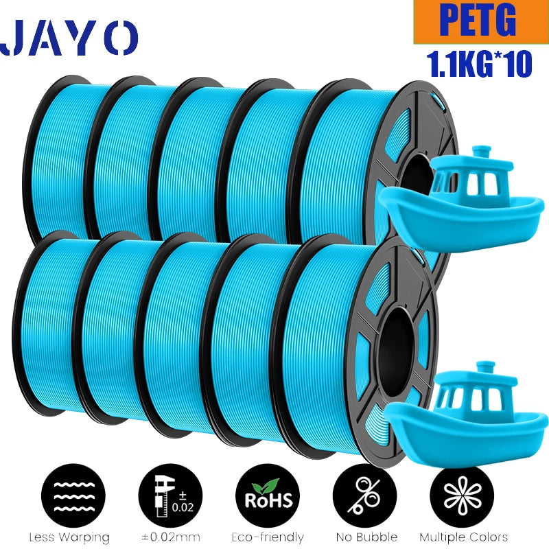 JAYO petg Filament 3d PETG 1.75mm 10Rolls Neatly Wound Toughness no bubbles 3D Printer Filament for FDM Muticolor 1.1KG /roll - trendingshoping.com