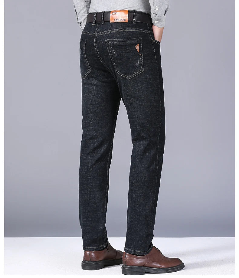 Men Fashion Straight Jeans 2024 New Stretch Slim Fit Comfortable Soft Business Denim Trousers Male Brand Clothing