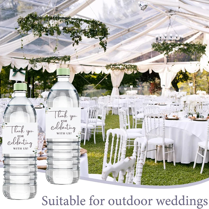 30Pcs Thank You for Celebrating with Us Labels Water Bottle Stickers for Wedding Bridal Shower Decoration Jungle Birthday Party