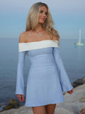 Dulzura Women's Off-Shoulder Long Sleeve Mini Dress - Slim Fit Sexy Party Clubwear