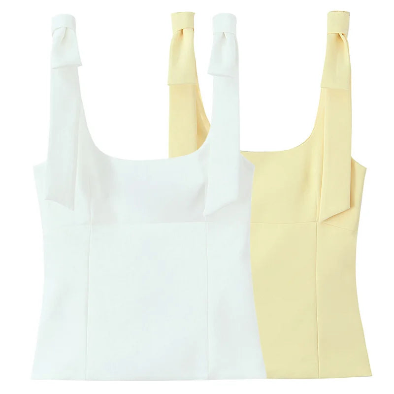 HXAO Butterfly Crop Top Woman Summer Yellow White Slip Top Cute Bow Off Shoulder Tank Top Tanks & Camis Sleeveless Backless Tops