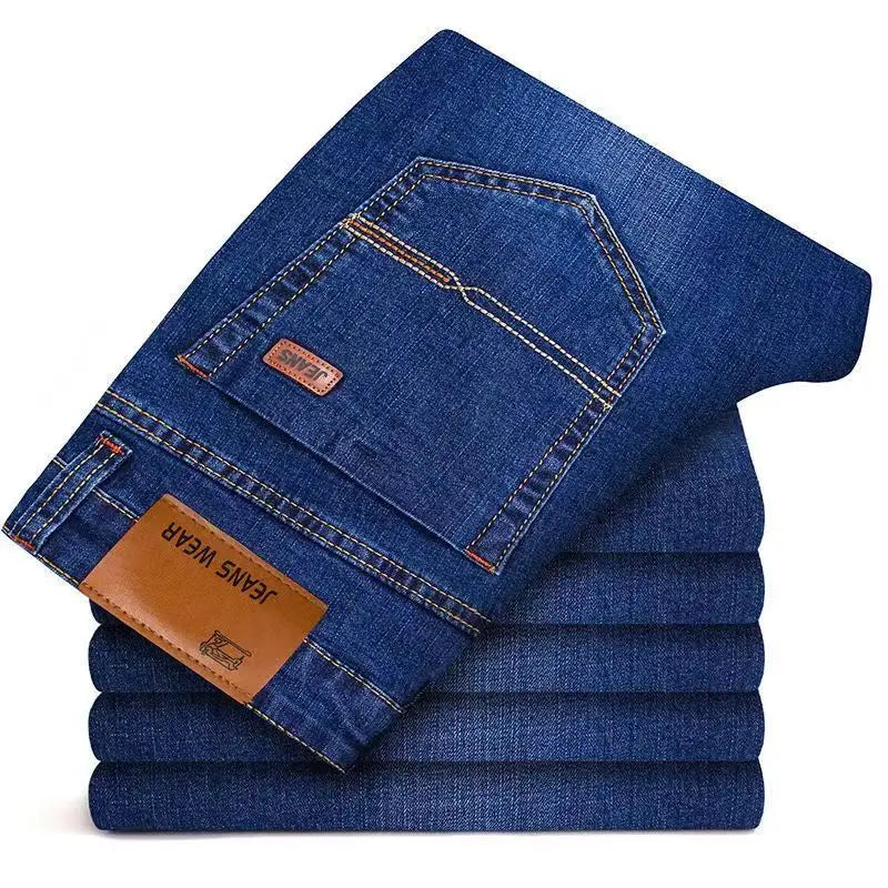 Mens Straight Stretch Denim Jeans Blue Black Casual Work Trousers