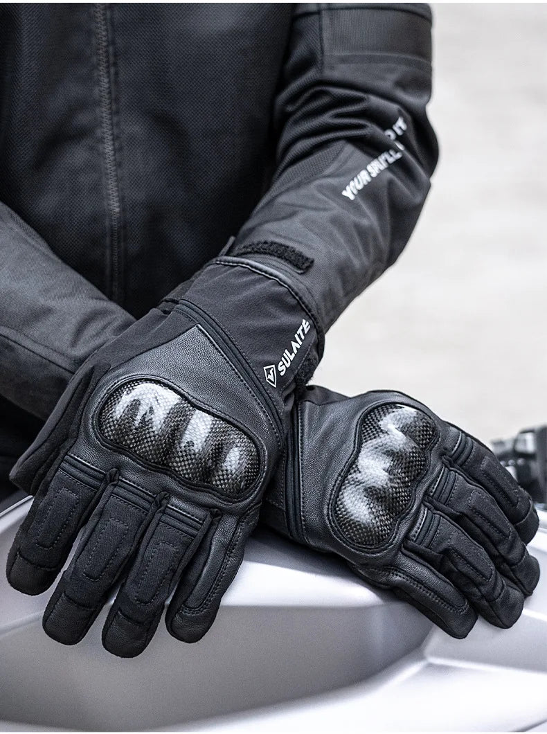 Waterproof Winter Motorcycle Gloves Genuine Goatskin Leather Warm Touch Screen