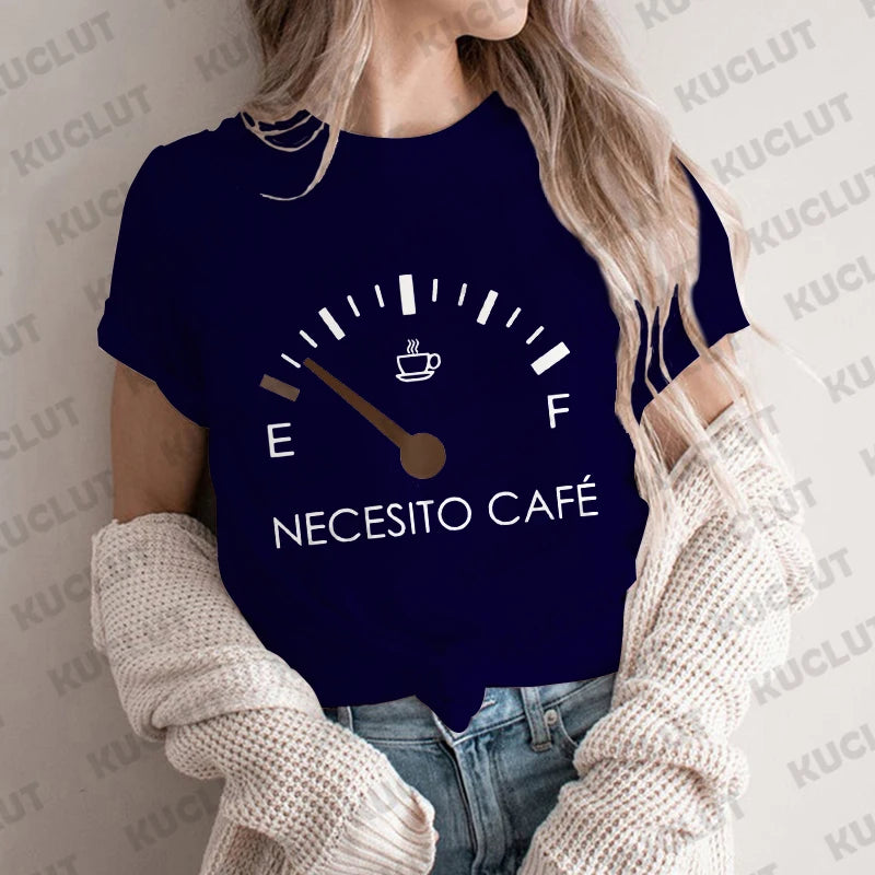 Spanish I Need Coffee Women T Shirt Short Sleeve O Neck Funny Casual Breathable Fashion Top