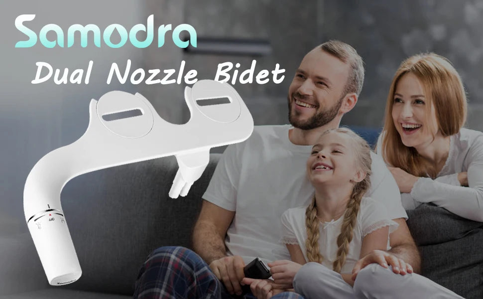 SAMODRA Ultra Slim Bidet Attachment Dual Nozzle Non Electric Toilet Seat Bidet