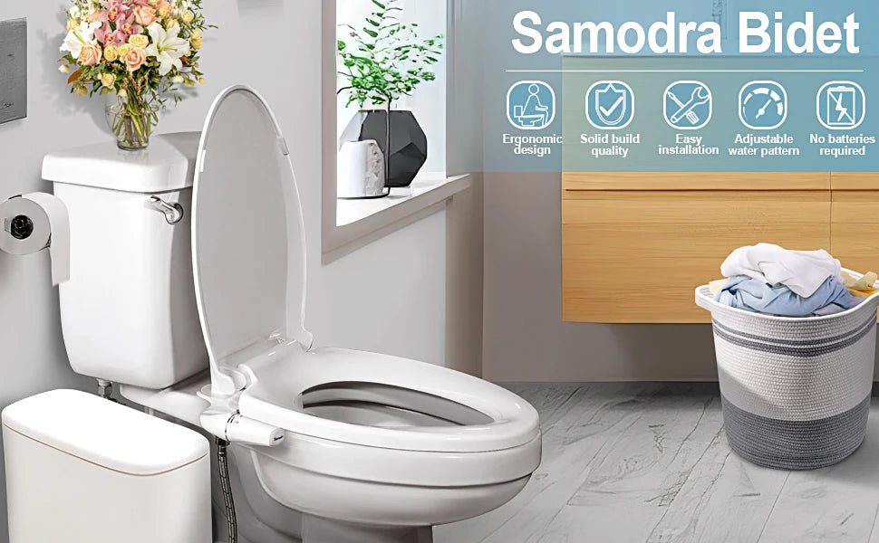 SAMODRA Ultra Slim Bidet Attachment Dual Nozzle Non Electric Toilet Seat Bidet