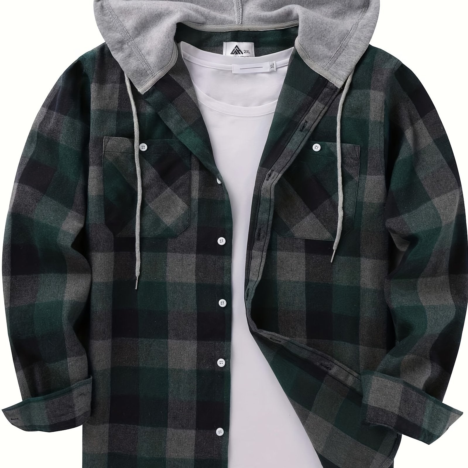 Mens Hooded Flannel Plaid Shirt - Stylish & Comfortable Casual Wear - Drawstring Hood, Button Up, Multiple Colors - Perfect for Spring & Summer - Lightweight, Breathable Fabric for Everyday Style
