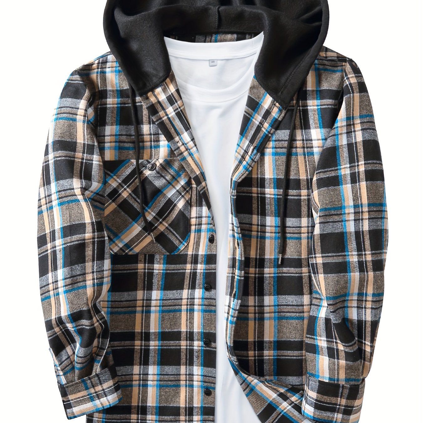 Mens Hooded Flannel Plaid Shirt - Stylish & Comfortable Casual Wear - Drawstring Hood, Button Up, Multiple Colors - Perfect for Spring & Summer - Lightweight, Breathable Fabric for Everyday Style