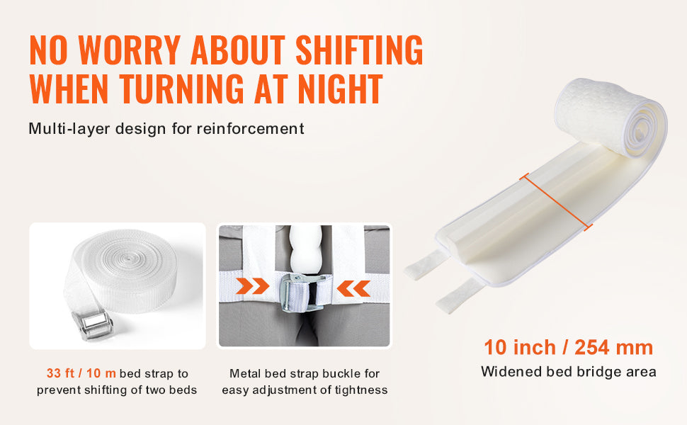 SucceBuy Bed Bridge Mattress Connector for Adjustable Bed Mattress Gap Filler with Heavy Duty Metal Buckle Strap 25D Memory Foam - trendingshoping.com