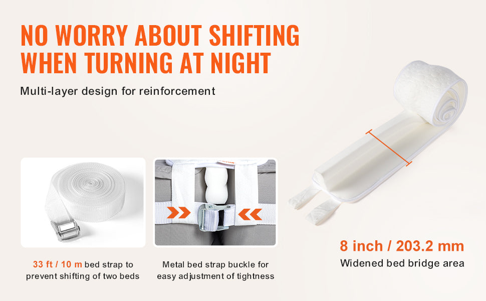 SucceBuy Bed Bridge Mattress Connector for Adjustable Bed Mattress Gap Filler with Heavy Duty Metal Buckle Strap 25D Memory Foam - trendingshoping.com