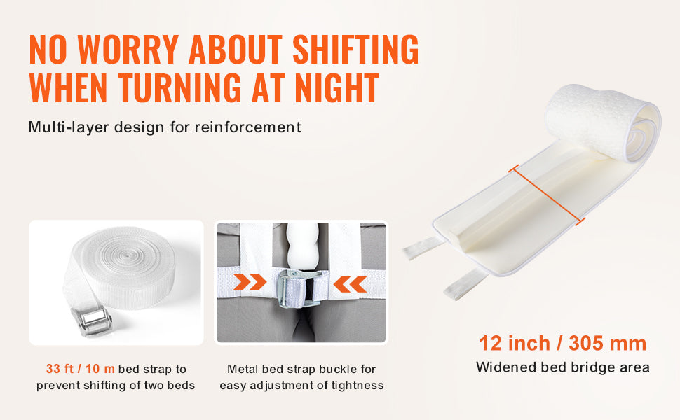SucceBuy Bed Bridge Mattress Connector for Adjustable Bed Mattress Gap Filler with Heavy Duty Metal Buckle Strap 25D Memory Foam - trendingshoping.com