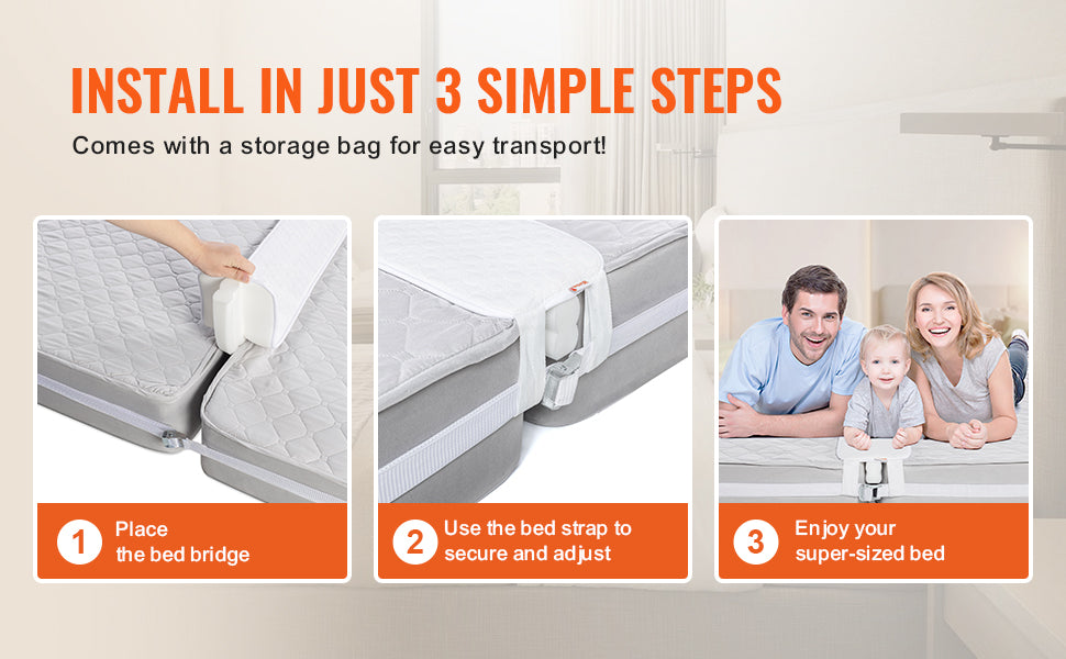 SucceBuy Bed Bridge Mattress Connector for Adjustable Bed Mattress Gap Filler with Heavy Duty Metal Buckle Strap 25D Memory Foam - trendingshoping.com