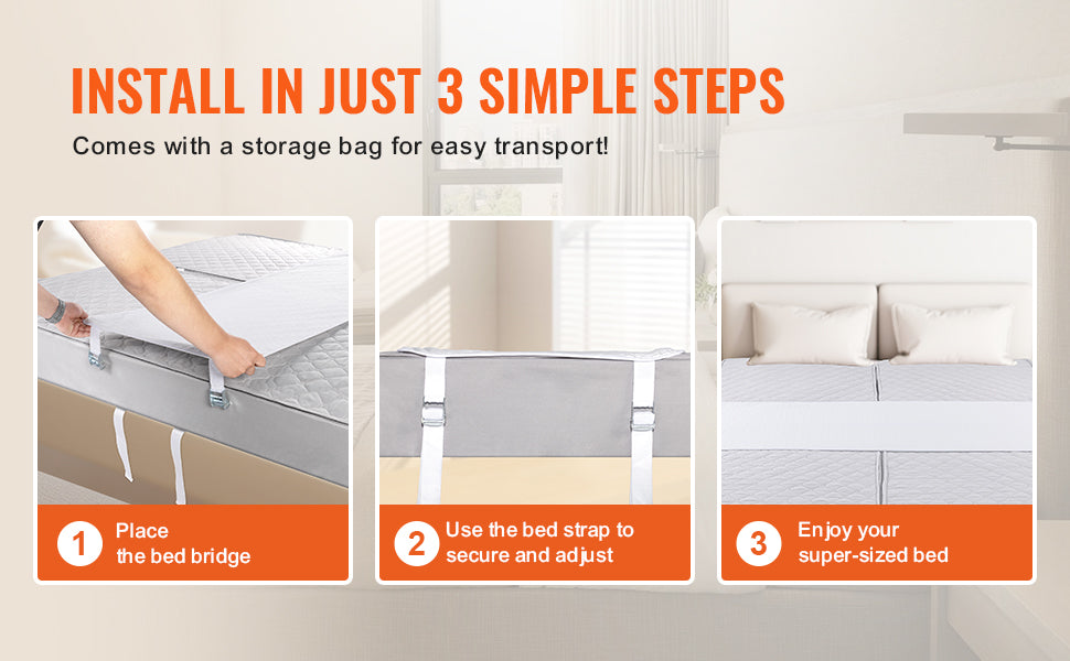 SucceBuy Bed Bridge Mattress Connector for Adjustable Bed Mattress Gap Filler with Heavy Duty Metal Buckle Strap 25D Memory Foam - trendingshoping.com