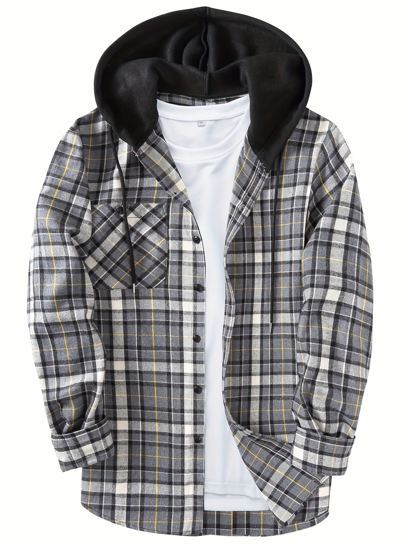Mens Hooded Flannel Plaid Shirt - Stylish & Comfortable Casual Wear - Drawstring Hood, Button Up, Multiple Colors - Perfect for Spring & Summer - Lightweight, Breathable Fabric for Everyday Style