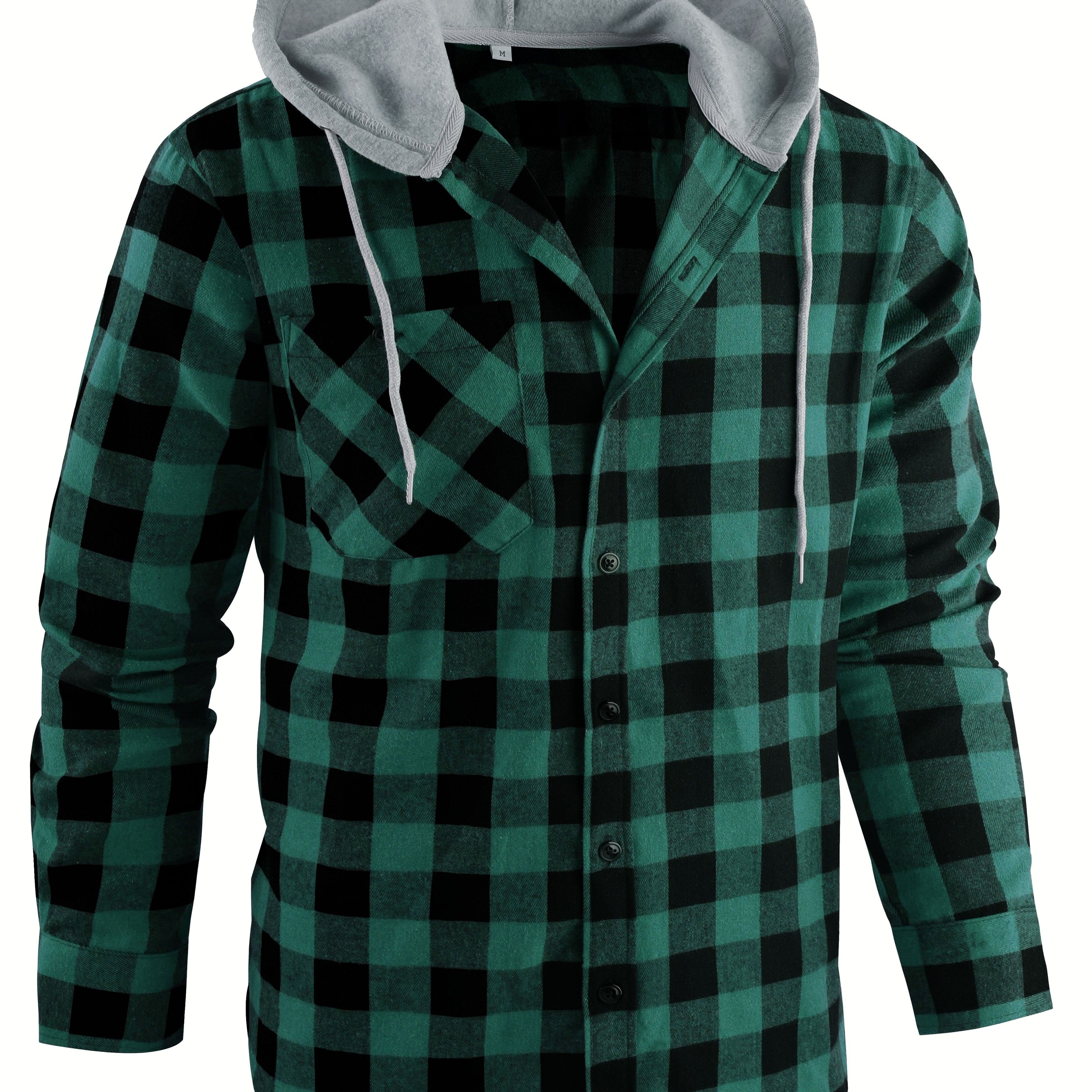 Mens Hooded Flannel Plaid Shirt - Stylish & Comfortable Casual Wear - Drawstring Hood, Button Up, Multiple Colors - Perfect for Spring & Summer - Lightweight, Breathable Fabric for Everyday Style