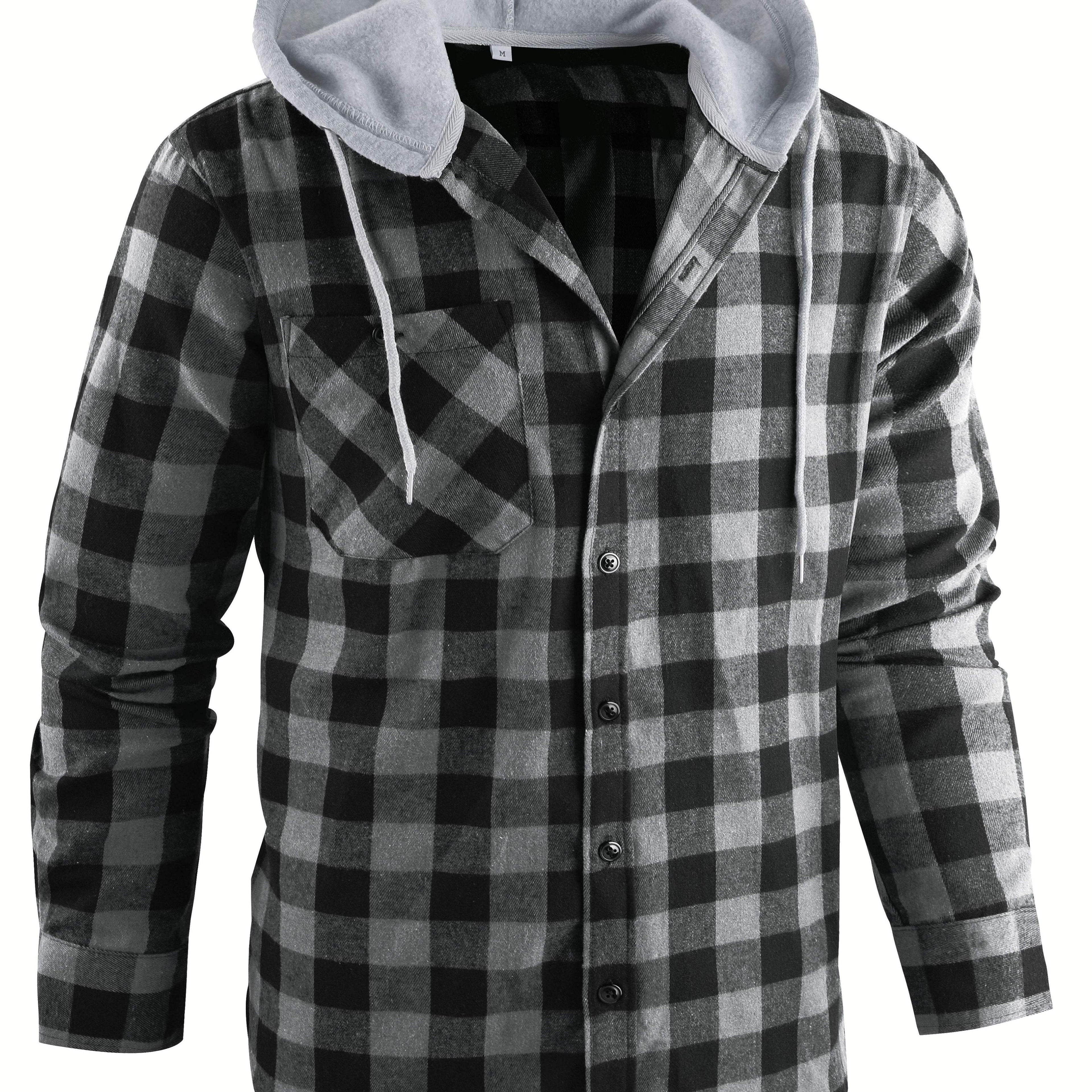 Mens Hooded Flannel Plaid Shirt - Stylish & Comfortable Casual Wear - Drawstring Hood, Button Up, Multiple Colors - Perfect for Spring & Summer - Lightweight, Breathable Fabric for Everyday Style
