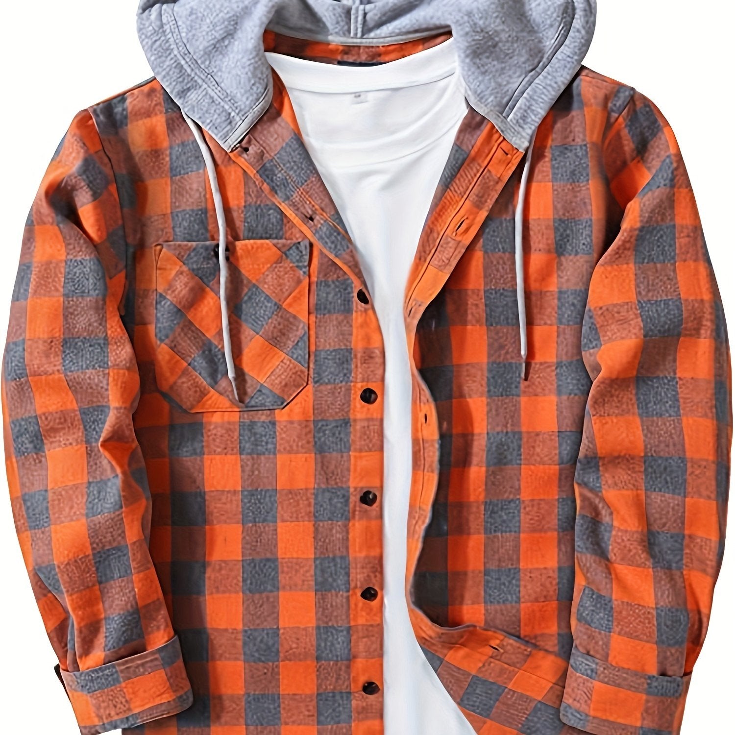 Mens Hooded Flannel Plaid Shirt - Stylish & Comfortable Casual Wear - Drawstring Hood, Button Up, Multiple Colors - Perfect for Spring & Summer - Lightweight, Breathable Fabric for Everyday Style