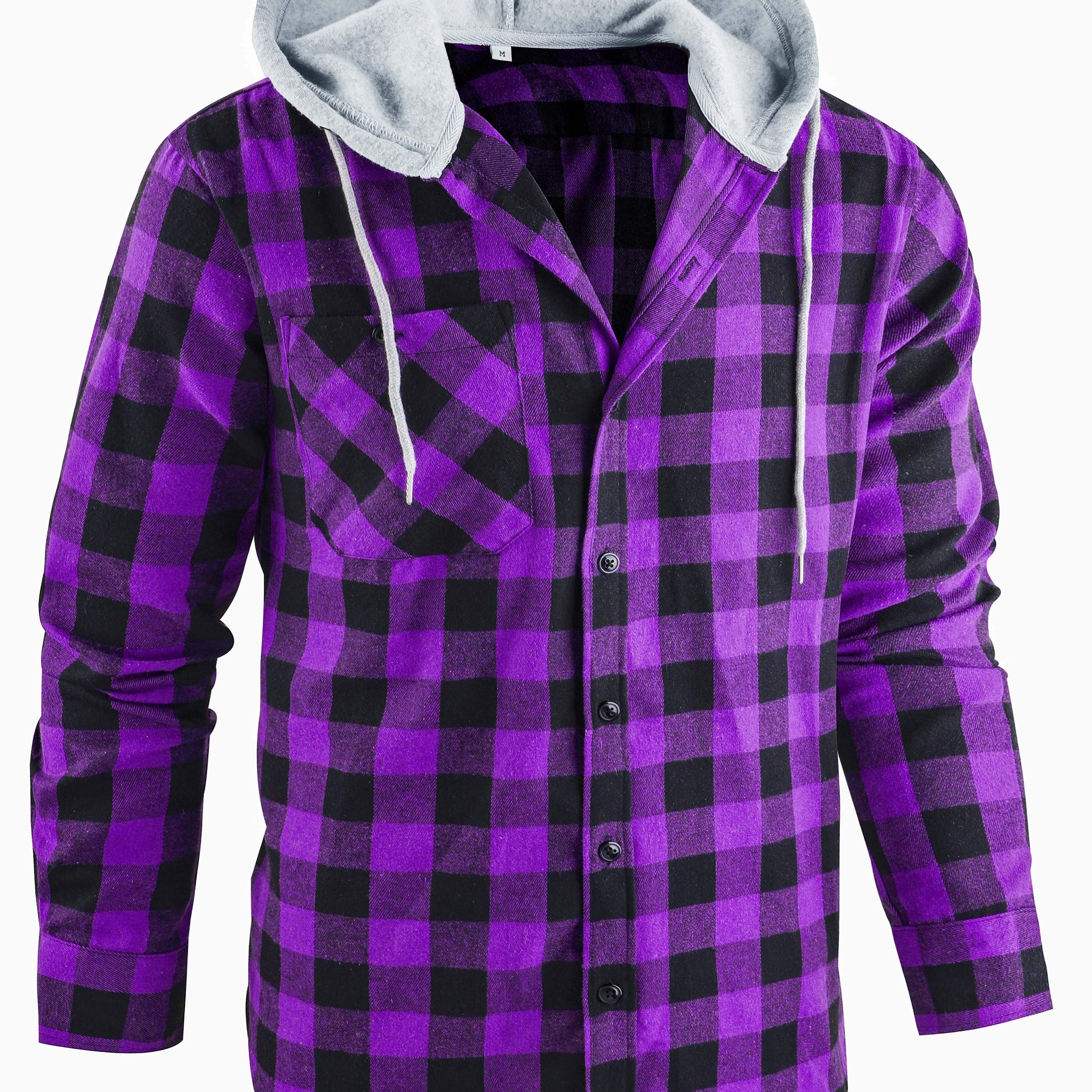 Mens Hooded Flannel Plaid Shirt - Stylish & Comfortable Casual Wear - Drawstring Hood, Button Up, Multiple Colors - Perfect for Spring & Summer - Lightweight, Breathable Fabric for Everyday Style