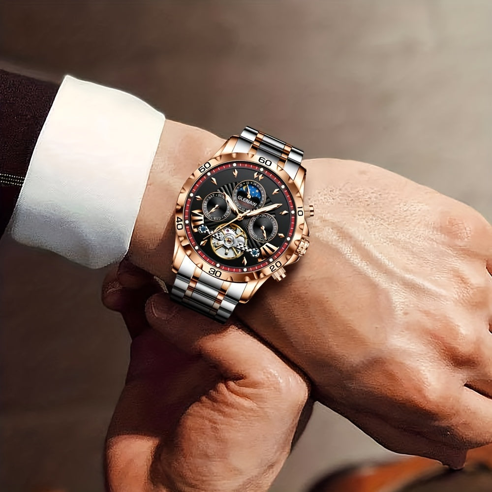 Premium Mens Automatic Mechanical Watch - 24H Dial, Date & Day Display, Self-Winding - Stylish Timekeeping for Everyday Wear