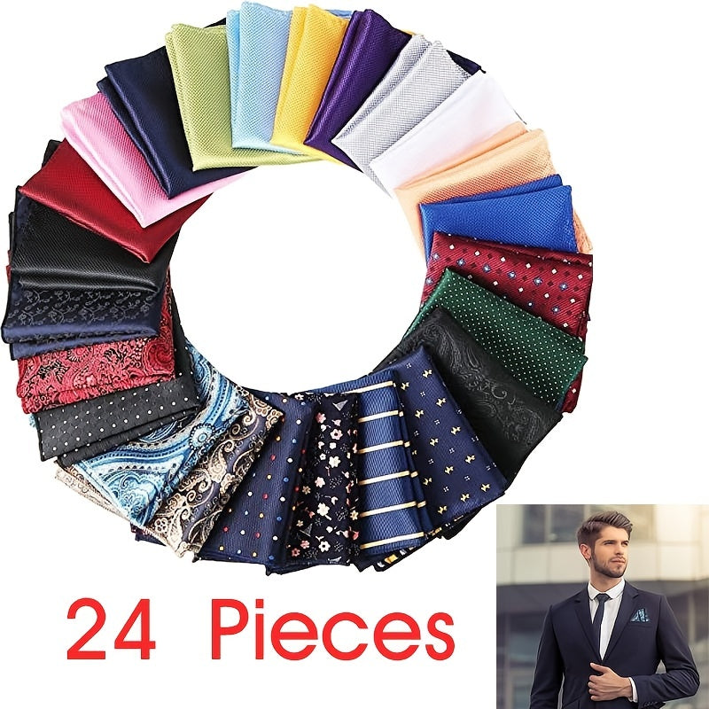 24 Pieces Soft Colored Mens Pocket Squares Assorted Handkerchiefs for Wedding Party, Ideal Choice for Gifts