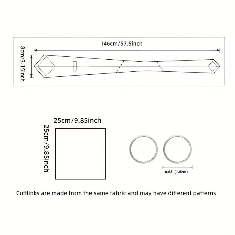 3pcs/set Plaid Pattern Tie Pocket Scarf Cuff Set for Suits - Premium Polyester Woven Accessories - Ideal Gift Choice for Mens Formal Occasions