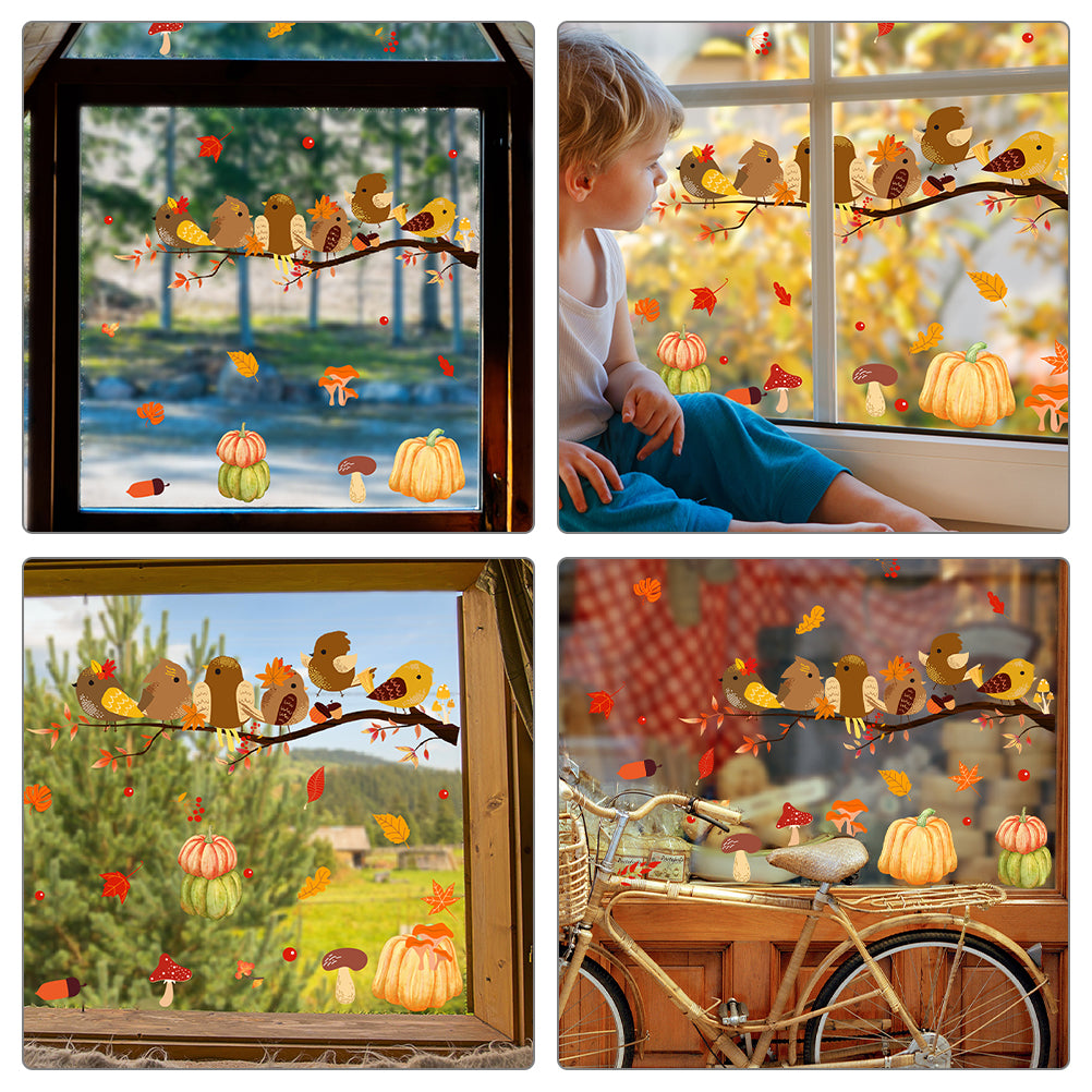 Autumn Fall Window Cling Thanksgiving Static Stickers Removable Party Supplies Harvest Festival Decor Electrostatic Wall