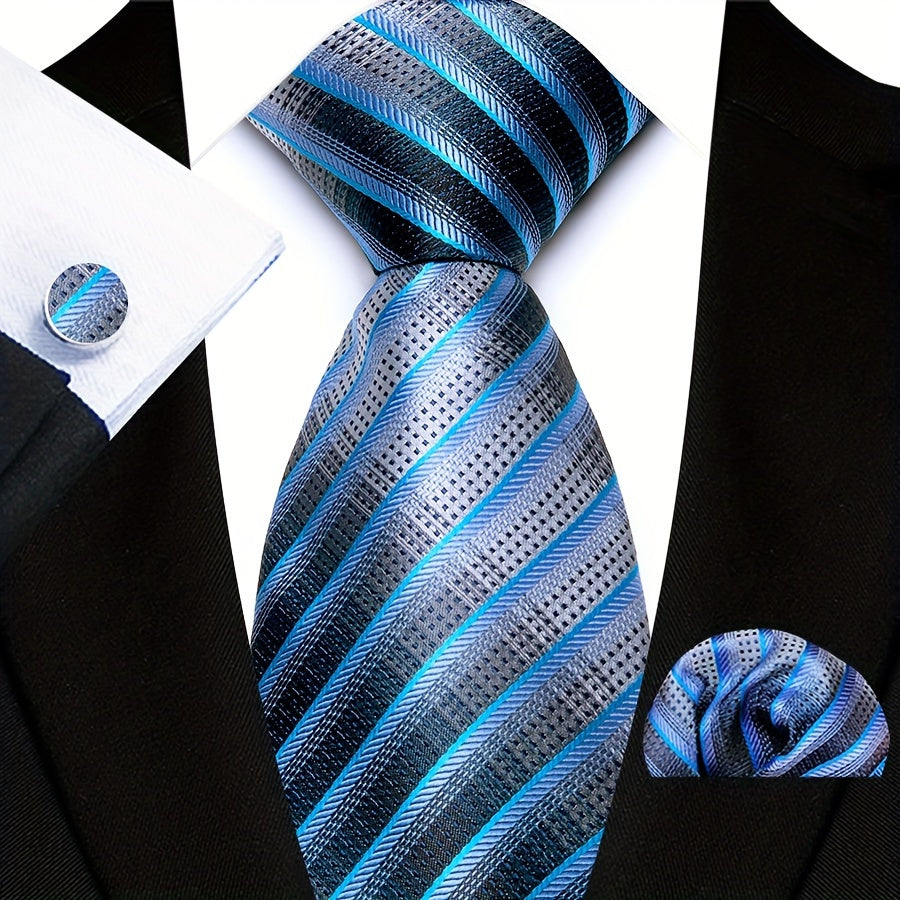 3pcs/set Plaid Pattern Tie Pocket Scarf Cuff Set for Suits - Premium Polyester Woven Accessories - Ideal Gift Choice for Mens Formal Occasions